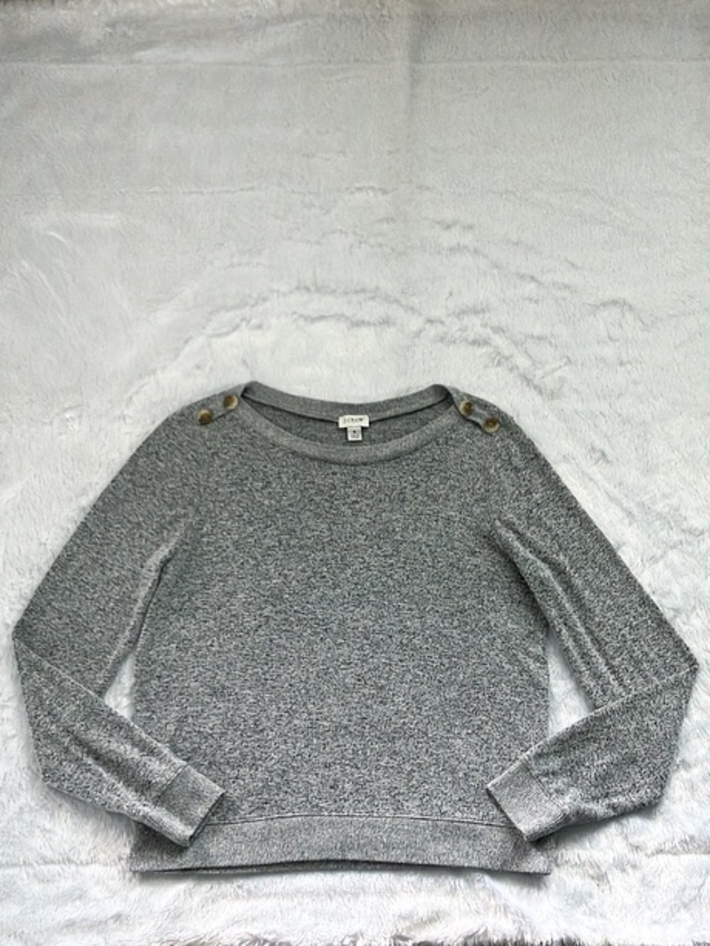 J. Crew Gray and Black Marled Sweater with Shoulder Buttons, Size Small